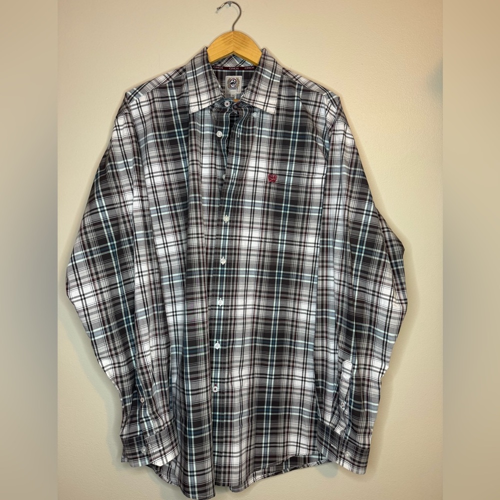 Cinch Plaid Western Button Down Shirt‎ 100% Cotton Men's Large